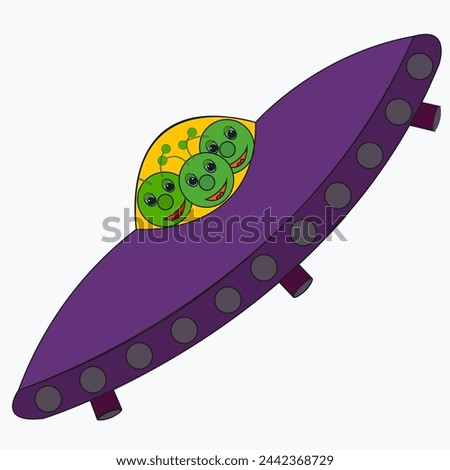 UFO. Alien. Three cartoon UFOs in a flying saucer. Sticker