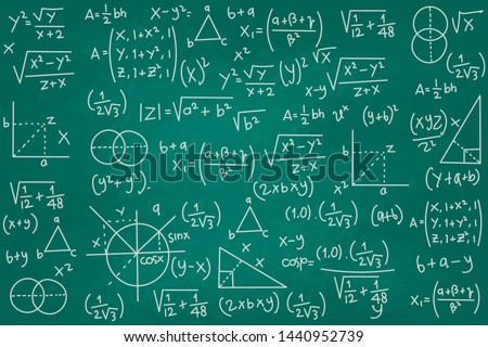 Vector illustration of green chalkboard with math signs.