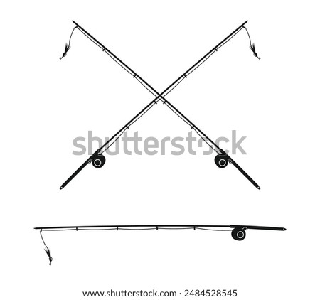 2 cross fishing rods silhouette vector art