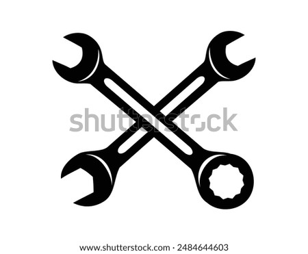 two crossed wrench silhouette vector art