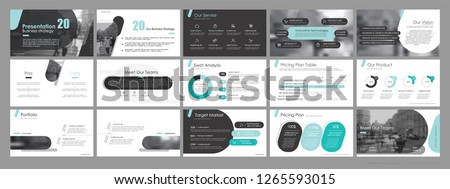 Presentation template. Green black elements for slide presentations on a white background. Use also as a flyer, brochure, corporate report, marketing, advertising, annual report, banner. Vector 商業照片 © 