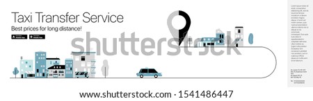 Taxi Transfer Service.  Minimalistic vector illustration in monochrome tones in a flat style.  Banner, advertising sign, poster, web banner.