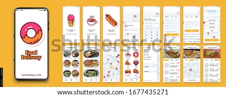 UI, UX, GUI Mobile app design. Food Delivery, Search for Cafes and Restaurants, a selection of dishes. Delivery of Pizza, Sushi, Fast Food, Donuts. Tracking on a city map.