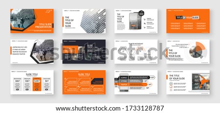 Geometric Orange Presentation Element Templates. Vector infographics. For use in Presentation, Flyer and Leaflet, SEO, Marketing, Webinar Landing Page Template, Website Design, Banner. 商業照片 © 