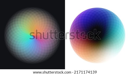 Vector spectrum circle with transparent intersecting layers and gradients effect on white and black backgrounds