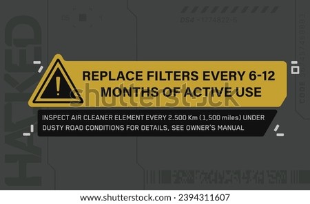 Cyberpunk style decal. Vector sticker, label in futuristic style. Inspect air filter, check cleaner element