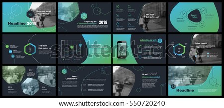 Blue-green elements of infographics on a dark background. Use in presentation templates, flyer and leaflet, corporate report, marketing, advertising, annual report and banner.