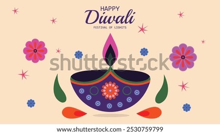 Happy Diwali greeting cards, featuring a festive and colorful design. The illustrations should incorporate diyas (oil lamps), flowers, and other traditional Diwali symbols.