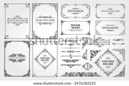 Design elements set, decorative flourish border corner and frame collection for invitation, menu and page decoration