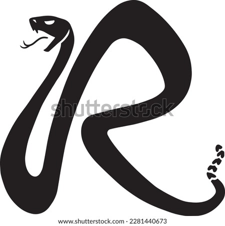 Rattlesnake snake viper letter r logo company team black and white pen and ink vector symbol rattler font little league baseball sports graphic drawing illustration