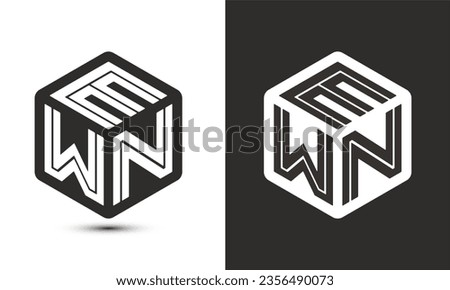 EWN letter logo design with illustrator cube logo, vector logo modern alphabet font overlap style. Premium Business logo icon. White color on black background