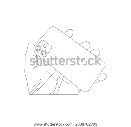 Illustration vector doodle hand drawn sketch of human left hand using or holding big smart mobile phone isolated