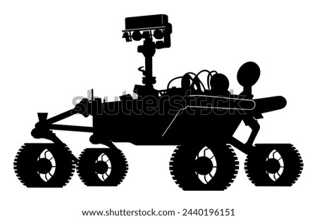 Mars Rover Black Vector Silhouette, Planetary rover, Aerospace mars vehicle, Martian NASA equipment.
