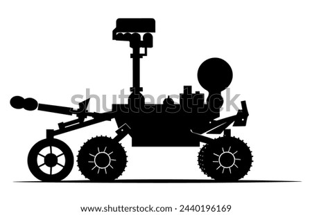 Mars Rover Black Vector Silhouette, Planetary rover, Aerospace mars vehicle, Martian NASA equipment.
