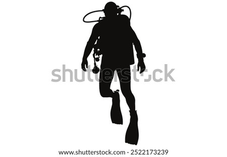 Diver Silhouette Underwater Adventure Stock Vector Illustration, Scuba Diving Adventure.