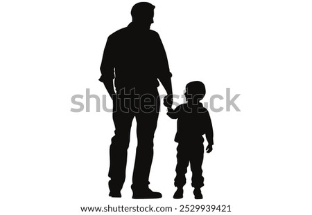 Father and Son Silhouette - Parent and Child Moment Stock Illustration.