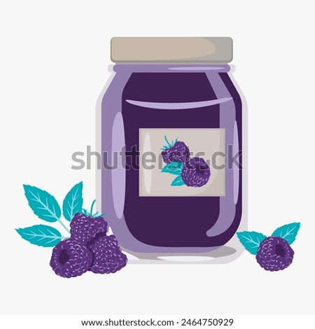 Blackberry jam with decorative blackberries flat illustration