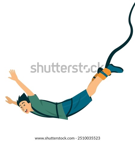 Man enjoying bungee or bungy jumping isolated illustration.