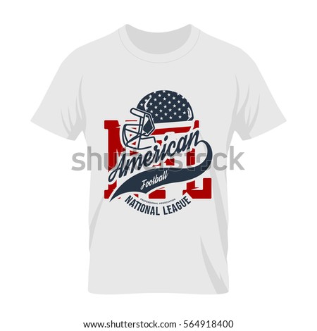 American football helmet tee print vector design isolated on white background. Superior United States flag emblem. Premium quality t-shirt rugby retro sport logo concept.