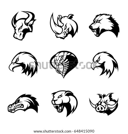 Bull, rhino, wolf, eagle, cobra, alligator, panther, boar head isolated vector logo concept set. Modern badge mascot design. Premium quality wild animal, bird, snake t-shirt tee print illustration.