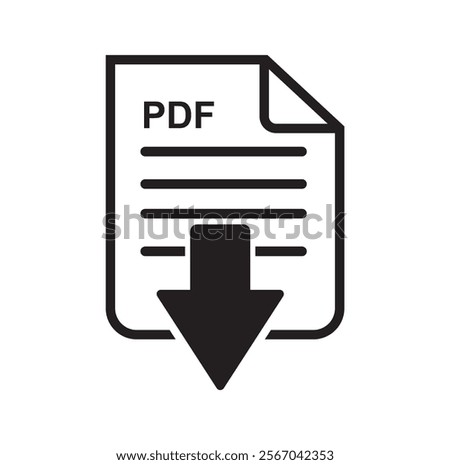 A simple pdf file download icon png one line design for mobile app interface with icons for e-commerce, logo. It includes  down arrows document save buttons for cloud, website and online shopping jpg