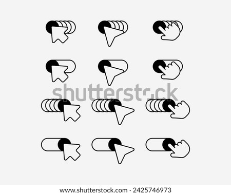 Cursor arrow hand swipe left and right icon set. Basic flat design mouse pointer click. Tap or touch screen sign symbol.