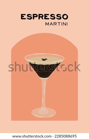 Vintage poster with cocktail espresso martini in color background