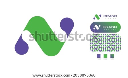 Bold Chat Bubble icon Logo using letter N for social media, fashion, trendy, creative, art, artist, health care related business with color pattern using colours Blue, Green and a pattern for branding Foto stock © 