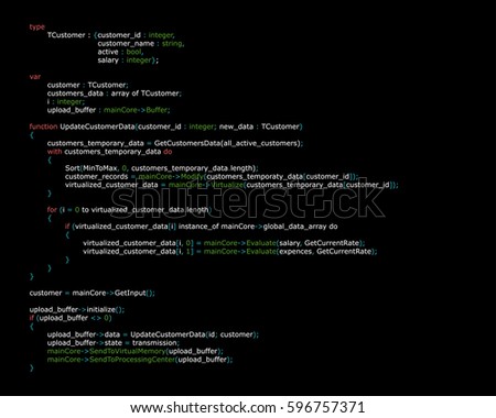 Abstract background with program code. Programming and coding technology background. Program listing. Vector illustration.