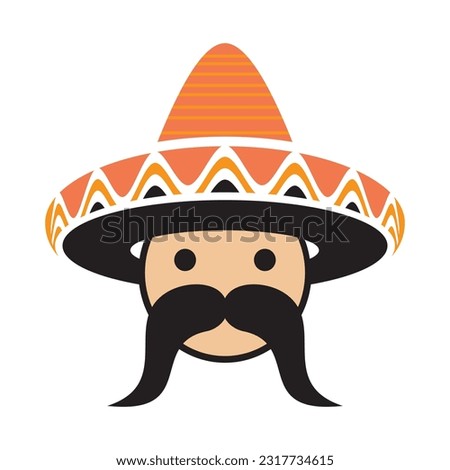 Mexican face man icon flat isolated vector white background full Change colors and more