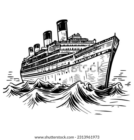 A breathtaking hand-drawn illustration of a titanic, showcasing its intricate details and grandeur. A must-have for art collectors and fans of epic designs.
