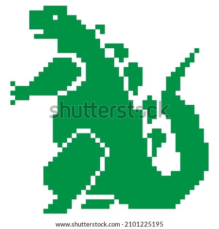 Cartoon Godzilla. Vector illustration. Monster with open mouth and teeth T-shirt design. Download it now. pixel art.