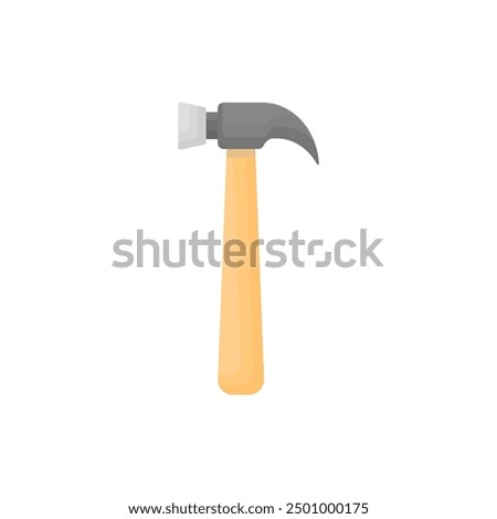 Classic hammer in cartoon style on a white background. Repair tool. Hammer with wooden handle