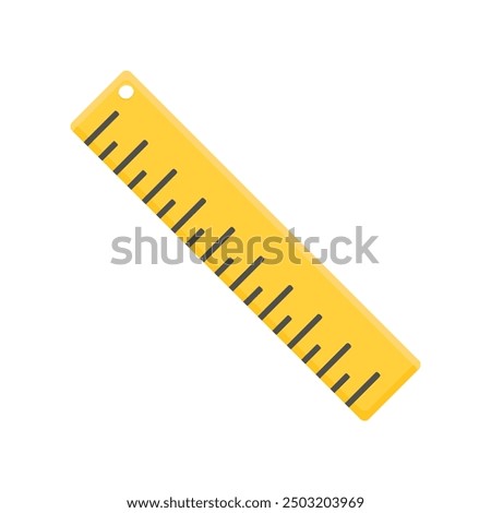 Simple school ruler in cartoon style on a white background. Yellow ruler without numbering.