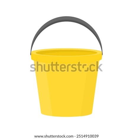 Yellow plastic bucket in cartoon style on a white isolated background. Empty bucket