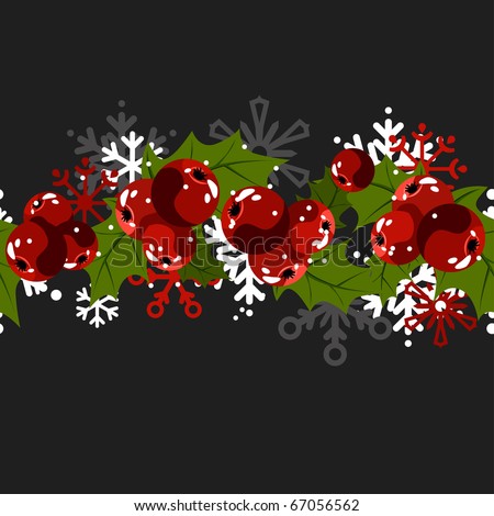 Seamless christmas pattern with hooly berry and white snowflakes