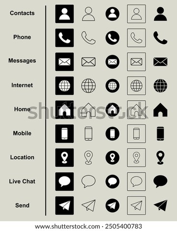 Icon set phone, contact, web, home, email, location, send, share, chat, message, telephone, browser, address, mobile, communication editable vector icon collection