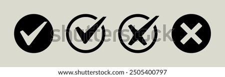 tick mark icon button set check box correct right wrong black buttons yes or no checkmark red cross green tick vector illustration positive negative remove error true false