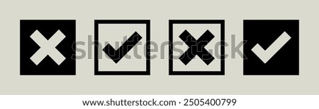 tick mark icon button set check box correct right wrong black buttons or yes or no checkmark red cross tick square vector illustration	