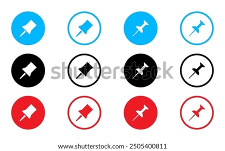 Pin icon set paper push pin vector icons document file note attachment education marker pointer drawing pin push business notice button pinned	