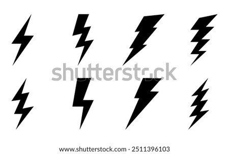 Lightning thunderbolt flash icon set power electricity charge energy sign symbol battery buttons vector black icons set