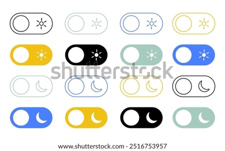 ON OFF switch buttons icon dark light mood icon set day night mood sun moon icons apps website theme