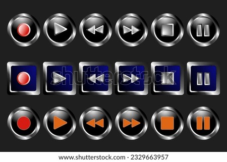 Button icon, record, play,reff,stop and pause. filled and editable buttons, buttons in round and square shapes