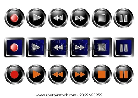 Button icon, record, play,reff,stop and pause. filled and editable buttons, buttons in round and square shapes