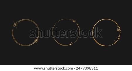 Gold round frame. Gold ring design with sparkling stars