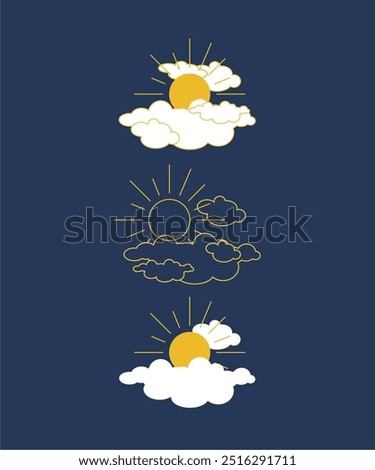 Sun shining, Vector illustration of sun icon behind the clouds