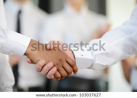 Closeup of business people shaking White and Black hands over a deal