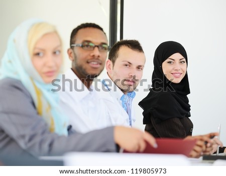 Arabic people having a business meeting with a selective focus