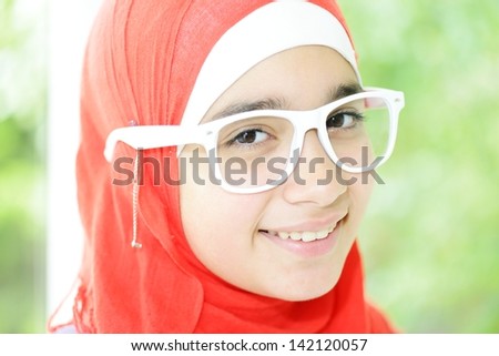 Portrait of a fresh beauty arabian school teenage girl with hijab