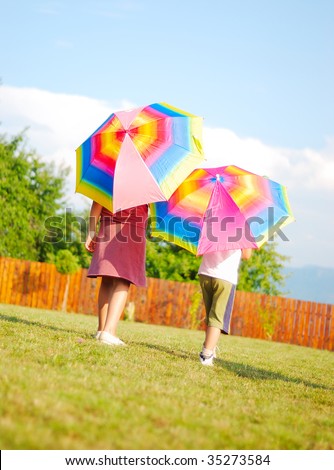 Children activity, umbrella, summer, play, funny